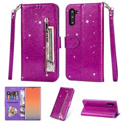 Glitter Shine Leather Zipper Wallet Phone Case for Samsung Galaxy Note 10 (6.28 inch) / Note10 5G - Purple