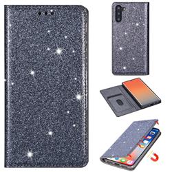 Ultra Slim Glitter Powder Magnetic Automatic Suction Leather Wallet Case for Samsung Galaxy Note 10 (6.28 inch) / Note10 5G - Gray