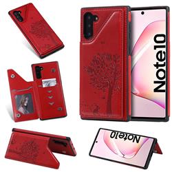 Luxury R61 Tree Cat Magnetic Stand Card Leather Phone Case for Samsung Galaxy Note 10 (6.28 inch) / Note10 5G - Red