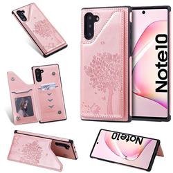 Luxury R61 Tree Cat Magnetic Stand Card Leather Phone Case for Samsung Galaxy Note 10 (6.28 inch) / Note10 5G - Rose Gold