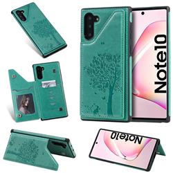 Luxury R61 Tree Cat Magnetic Stand Card Leather Phone Case for Samsung Galaxy Note 10 (6.28 inch) / Note10 5G - Green