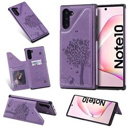 Luxury R61 Tree Cat Magnetic Stand Card Leather Phone Case for Samsung Galaxy Note 10 (6.28 inch) / Note10 5G - Purple