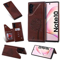 Luxury R61 Tree Cat Magnetic Stand Card Leather Phone Case for Samsung Galaxy Note 10 (6.28 inch) / Note10 5G - Brown