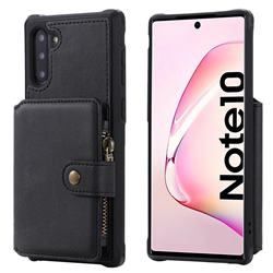Retro Luxury Multifunction Zipper Leather Phone Back Cover for Samsung Galaxy Note 10 (6.28 inch) / Note10 5G - Black