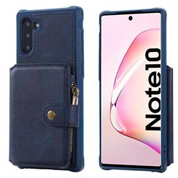 Retro Luxury Multifunction Zipper Leather Phone Back Cover for Samsung Galaxy Note 10 (6.28 inch) / Note10 5G - Blue