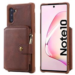 Retro Luxury Multifunction Zipper Leather Phone Back Cover for Samsung Galaxy Note 10 (6.28 inch) / Note10 5G - Coffee