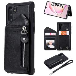 Classic Luxury Buckle Zipper Anti-fall Leather Phone Back Cover for Samsung Galaxy Note 10 (6.28 inch) / Note10 5G - Black