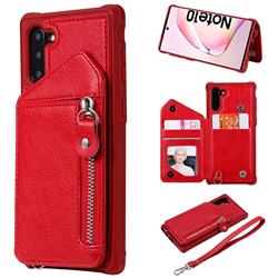 Classic Luxury Buckle Zipper Anti-fall Leather Phone Back Cover for Samsung Galaxy Note 10 (6.28 inch) / Note10 5G - Red