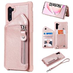 Classic Luxury Buckle Zipper Anti-fall Leather Phone Back Cover for Samsung Galaxy Note 10 (6.28 inch) / Note10 5G - Pink