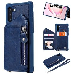 Classic Luxury Buckle Zipper Anti-fall Leather Phone Back Cover for Samsung Galaxy Note 10 (6.28 inch) / Note10 5G - Blue