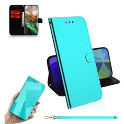 Shining Mirror Like Surface Leather Wallet Case for Samsung Galaxy Note 10 (6.28 inch) / Note10 5G - Mint Green