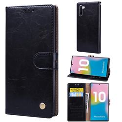Luxury Retro Oil Wax PU Leather Wallet Phone Case for Samsung Galaxy Note 10 (6.28 inch) / Note10 5G - Deep Black
