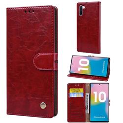 Luxury Retro Oil Wax PU Leather Wallet Phone Case for Samsung Galaxy Note 10 (6.28 inch) / Note10 5G - Brown Red