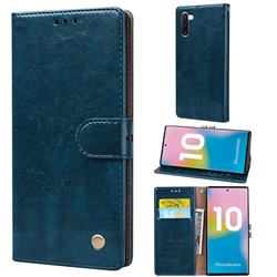 Luxury Retro Oil Wax PU Leather Wallet Phone Case for Samsung Galaxy Note 10 (6.28 inch) / Note10 5G - Sapphire