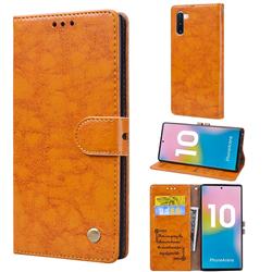 Luxury Retro Oil Wax PU Leather Wallet Phone Case for Samsung Galaxy Note 10 (6.28 inch) / Note10 5G - Orange Yellow
