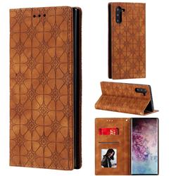 Intricate Embossing Four Leaf Clover Leather Wallet Case for Samsung Galaxy Note 10 (6.28 inch) / Note10 5G - Yellowish Brown