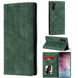 Intricate Embossing Four Leaf Clover Leather Wallet Case for Samsung Galaxy Note 10 (6.28 inch) / Note10 5G - Blackish Green