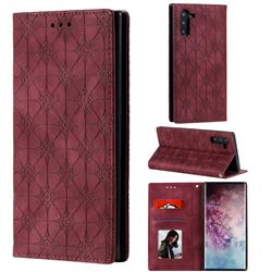 Intricate Embossing Four Leaf Clover Leather Wallet Case for Samsung Galaxy Note 10 (6.28 inch) / Note10 5G - Claret