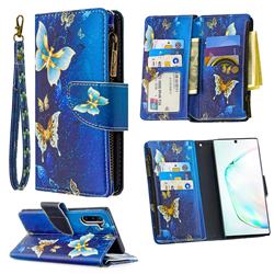 Golden Butterflies Binfen Color BF03 Retro Zipper Leather Wallet Phone Case for Samsung Galaxy Note 10 (6.28 inch) / Note10 5G