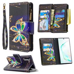 Golden Shining Butterfly Binfen Color BF03 Retro Zipper Leather Wallet Phone Case for Samsung Galaxy Note 10 (6.28 inch) / Note10 5G