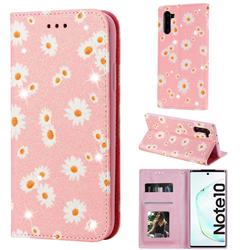Ultra Slim Daisy Sparkle Glitter Powder Magnetic Leather Wallet Case for Samsung Galaxy Note 10 (6.28 inch) / Note10 5G - Pink