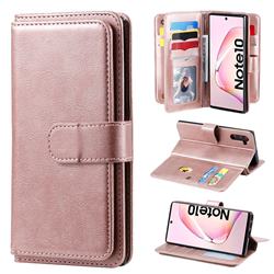 Multi-function Ten Card Slots and Photo Frame PU Leather Wallet Phone Case Cover for Samsung Galaxy Note 10 (6.28 inch) / Note10 5G - Rose Gold