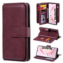 Multi-function Ten Card Slots and Photo Frame PU Leather Wallet Phone Case Cover for Samsung Galaxy Note 10 (6.28 inch) / Note10 5G - Claret