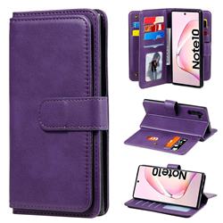 Multi-function Ten Card Slots and Photo Frame PU Leather Wallet Phone Case Cover for Samsung Galaxy Note 10 (6.28 inch) / Note10 5G - Violet