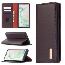 Binfen Color BF06 Luxury Classic Genuine Leather Detachable Magnet Holster Cover for Samsung Galaxy Note 10 (6.28 inch) / Note10 5G - Dark Brown