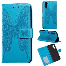 Intricate Embossing Vivid Butterfly Leather Wallet Case for Samsung Galaxy Note 10 (6.28 inch) / Note10 5G - Blue