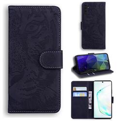 Intricate Embossing Tiger Face Leather Wallet Case for Samsung Galaxy Note 10 (6.28 inch) / Note10 5G - Black
