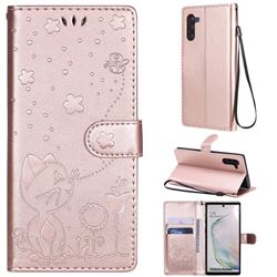 Embossing Bee and Cat Leather Wallet Case for Samsung Galaxy Note 10 (6.28 inch) / Note10 5G - Rose Gold