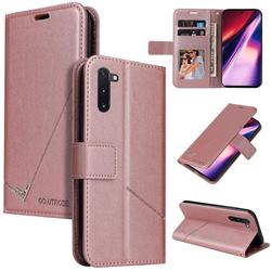 GQ.UTROBE Right Angle Silver Pendant Leather Wallet Phone Case for Samsung Galaxy Note 10 (6.28 inch) / Note10 5G - Rose Gold