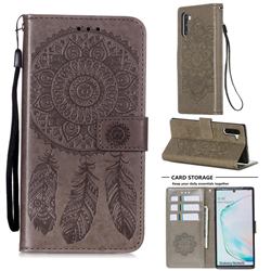 Embossing Dream Catcher Mandala Flower Leather Wallet Case for Samsung Galaxy Note 10 (6.28 inch) / Note10 5G - Gray