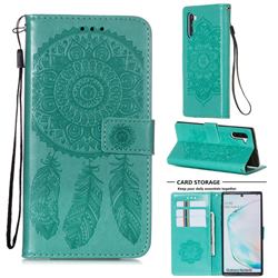 Embossing Dream Catcher Mandala Flower Leather Wallet Case for Samsung Galaxy Note 10 (6.28 inch) / Note10 5G - Green