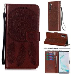 Embossing Dream Catcher Mandala Flower Leather Wallet Case for Samsung Galaxy Note 10 (6.28 inch) / Note10 5G - Brown