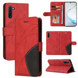 Luxury Two-color Stitching Leather Wallet Case Cover for Samsung Galaxy Note 10 (6.28 inch) / Note10 5G - Red