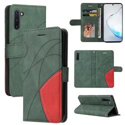 Luxury Two-color Stitching Leather Wallet Case Cover for Samsung Galaxy Note 10 (6.28 inch) / Note10 5G - Green
