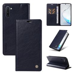 YIKATU Litchi Card Magnetic Automatic Suction Leather Flip Cover for Samsung Galaxy Note 10 (6.28 inch) / Note10 5G - Navy Blue