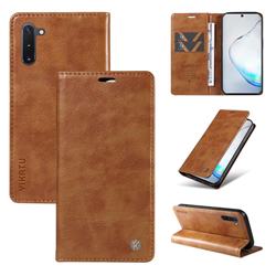 YIKATU Litchi Card Magnetic Automatic Suction Leather Flip Cover for Samsung Galaxy Note 10 (6.28 inch) / Note10 5G - Brown