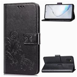 Embossing Imprint Four-Leaf Clover Leather Wallet Case for Samsung Galaxy Note 10 Lite - Black