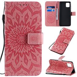 Embossing Sunflower Leather Wallet Case for Samsung Galaxy Note 10 Lite - Pink