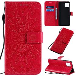 Embossing Sunflower Leather Wallet Case for Samsung Galaxy Note 10 Lite - Red