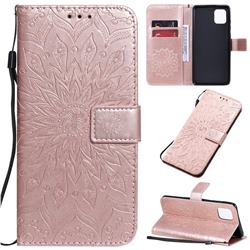 Embossing Sunflower Leather Wallet Case for Samsung Galaxy Note 10 Lite - Rose Gold