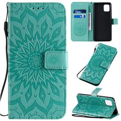 Embossing Sunflower Leather Wallet Case for Samsung Galaxy Note 10 Lite - Green