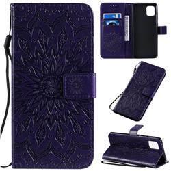 Embossing Sunflower Leather Wallet Case for Samsung Galaxy Note 10 Lite - Purple