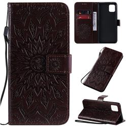 Embossing Sunflower Leather Wallet Case for Samsung Galaxy Note 10 Lite - Brown