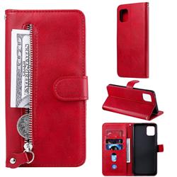 Retro Luxury Zipper Leather Phone Wallet Case for Samsung Galaxy Note 10 Lite - Red