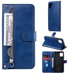 Retro Luxury Zipper Leather Phone Wallet Case for Samsung Galaxy Note 10 Lite - Blue