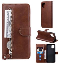 Retro Luxury Zipper Leather Phone Wallet Case for Samsung Galaxy Note 10 Lite - Brown